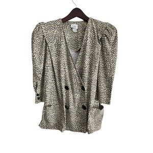 Vintage Kwai Blazer Jacket Women Size 8 Double Breasted Animal Print Lapelless‎